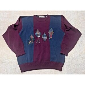 VTG 90s John Ashford Golf Red Blue Grandpa Cotton Country Club Sweater Large EUC